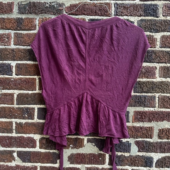 Free People short sleeve cardigan wrap tie sweater (plum purple) (size medium) - Picture 7 of 7